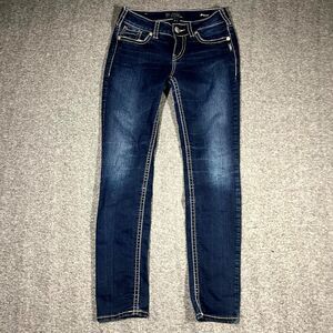 Silver Jeans Women 28x31 Blue Denim Pants Low Zip Suki Mid Super Skinny Whisker